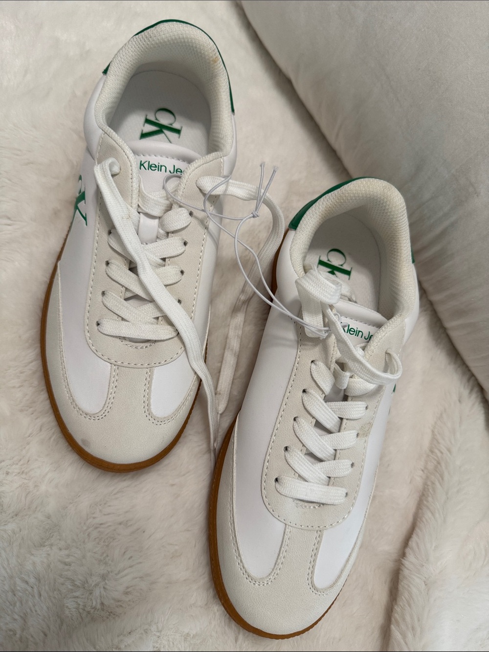 Calvin Klein White Sneakers with Green Trim